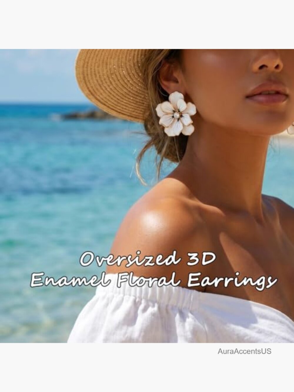 Oversized 3D Enamel Floral Stud Earrings - Statement Summer Jewelry - Picture 4 of 7